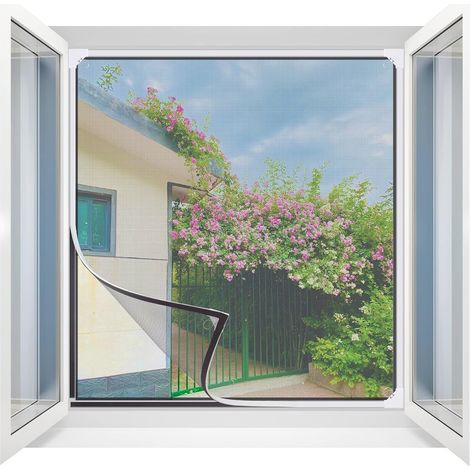 Moustiquaire Fenetre Magnétique Recoupable jusqu’à 130x150 cm – Aimants Puissants, Sans Vis,Bande Magnétique Autocollante,Fibre de Verre, Cadre Blanc, Mesh Grise (1/5)