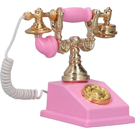 Téléphone Vintage Miniature Rose pour Maison de Poupée 1:12, Modèle Rétro Européen Décoratif (1/5)