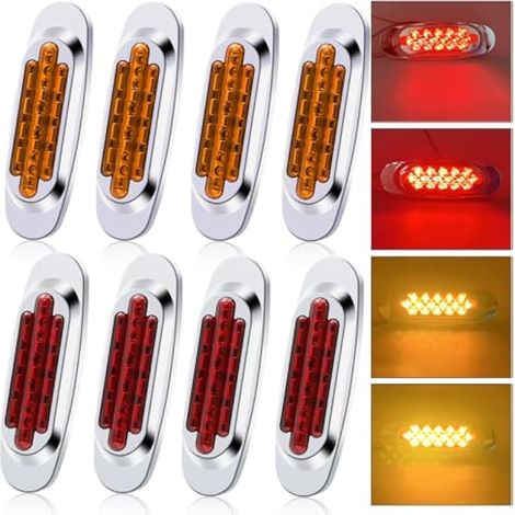 Biqing Feu de Gabarit Remorque, 24V 6.4" Feux de Gabarit Feu Latéral Ampoule avec Lunette Chromée pour Voiture Véhicule Camion Remorque Caravane (Rouge+Jaune-8X) (1/5)