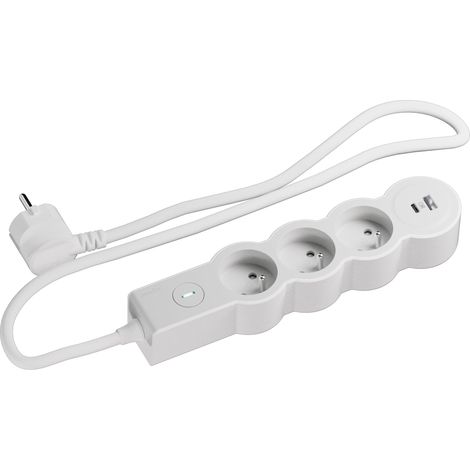 Rallonge multiprise 3x2P+T 16A 3680W et 2 Ports USB Type-A et Type-C 15w avec Interrupteur Lumineux on/off Discret (1/2)