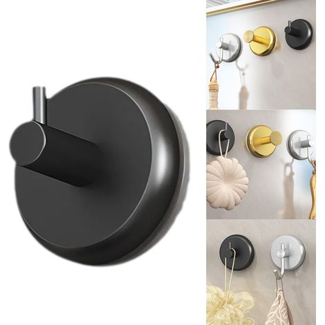 Crochets à ventouse pour douche, salle de bain, cuisine, porte en verre et carrelage – Crochet colonne noir, imperméable, antirouille pour accrocher serviettes, peignoirs et accessoires (1/5)