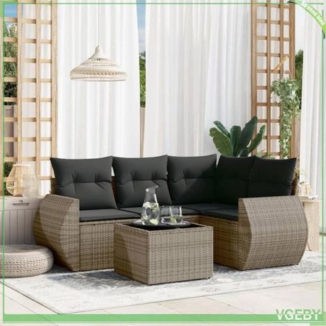 Salon de jardin - 3253657 - Résine tressée gris - 5 pièces modulaire - Rangement avec sac étanche (1/3)