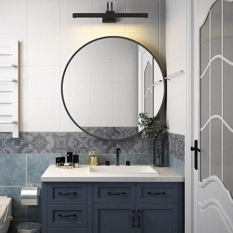 Round Framed Bathroom Mirrors Large Circle Mirror Wall Vanity Mirror Hanging Makeup Mirror Decoration for Bathroom Bedroom Living Room - 600mm Black Framed