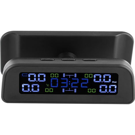 Système de surveillance de la pression des pneus à énergie solaire avec écran LCD, TPMS intégré avec capteur externe et horloge. (1/5)