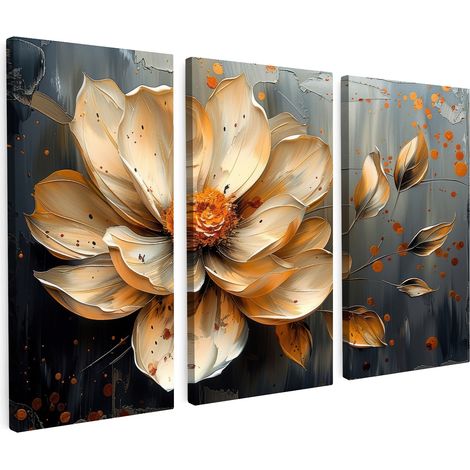 MULTI-PANEL WALL ART Trittico Set of 3 Flower - Gold - Abstract - Paint 60x40 cm (1/5)