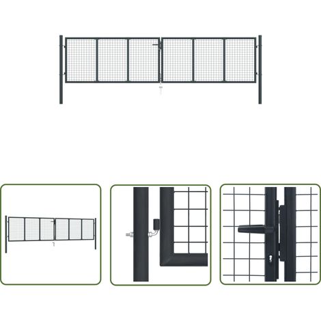 The Living Store Mesh-Gartentor Verzinkter Stahl 400 x 125 cm Grau - Gartentor - Zaun - Metalltor - Stahltür - Einfahrtstor (1/5)