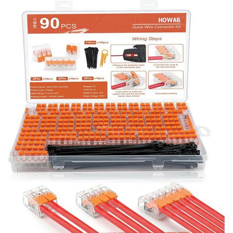 90 Pieces Quick Connect Terminals, Electrical Connector with Lever (1/5)