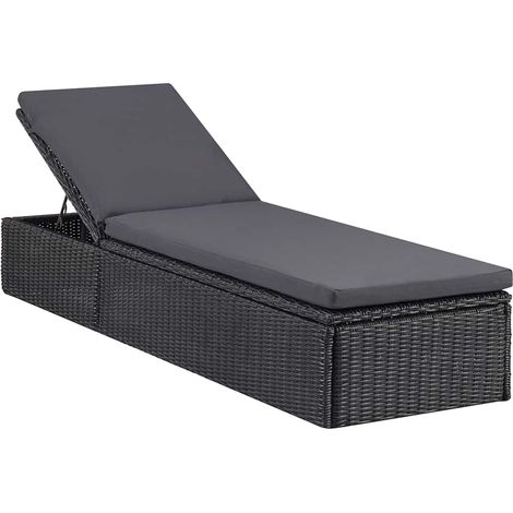 vidaXL Sunlounger Poly Rattan Black and Dark Grey (1/5)