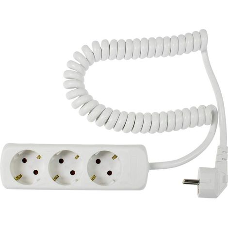 Rallonge multiprise 3 prises Câble spirale blanc 2,5 m H05VVF 3G1,5 IP 20 Intérieur (1/2)