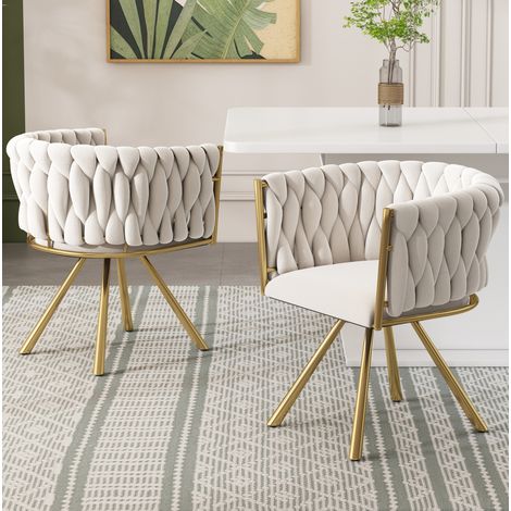 Drehbarer Esszimmerstuhl aus Samt, 2er-Set, Beige und Gold, modernes Design,59x54x72cm (1/5)