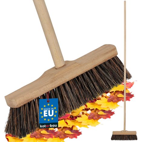 KOTARBAU® Balai Brosse - 27 cm - Marron - Balai Cantonnier - Bois de Hêtre PET Coco - avec un Manche en Bois - pour Intérieur Extérieur - Brosse pour Terrasse (1/5)