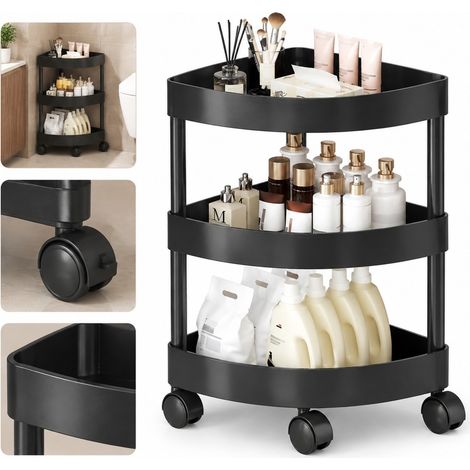 Chariot de rangement mobile d'angle en plastique résistant, format étroit à étagères ouvertes, multifonction pour salle de bain, cuisine et chambre, dimensions 36 x 61 cm (1/5)