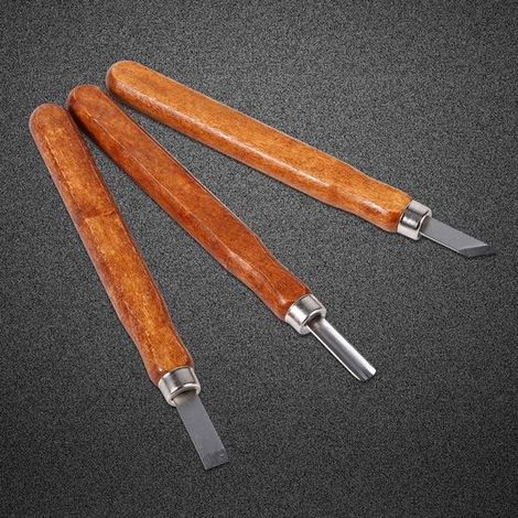Herramientas para tallar madera con cómodos mangos de madera - varias formas - adecuadas para principiantes y niños (juego de 3 piezas) (1/4)
