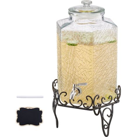 Prêt à servir - Distributeur de boissons 10 L en verre avec robinet anti-goutte pour eau, jus et thé glacé (1/5)