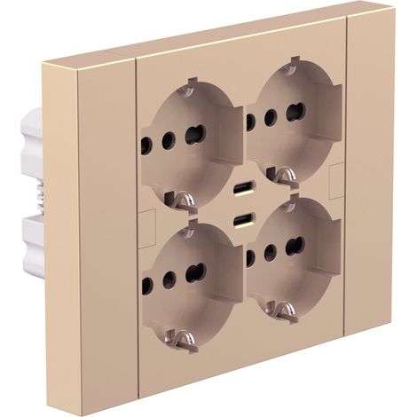 Multipresa da incasso Quadra 4 Posti Universali P40 + 2 USB-C, compatibile con tutte le scatole da incasso 3 posti (muratura o cartongesso)