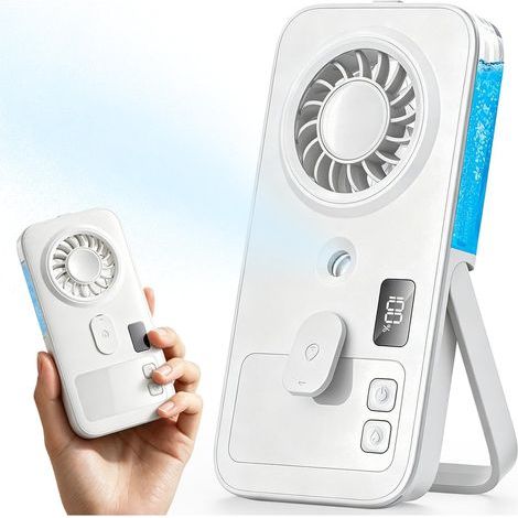Mini portable misting fan, personal cooling mister, rechargeable and portable, white. (1/5)