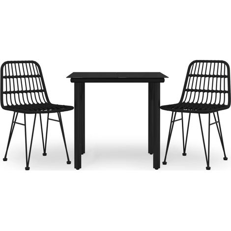 Ensemble à manger de jardin 3 pcs Mobilier de jardin Noir Résine tressée (1/5)