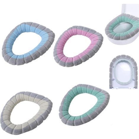 Housse de WC, 4pcs Housse de Siège de Toilette Abattant WC, Toilet Seat Cover, Cushion Toilet Cover, Chaud et Doux Housse Lavable Extensible, pour Coussin de Couverture de siège de Toilette (1/5)