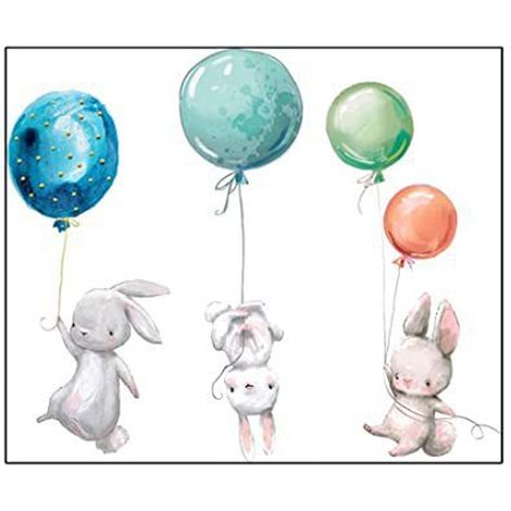 Autocollant Murale Lapin Dessin Enfant - Décoration Chambre Enfants Salle De Jeux Bureau - Set De 12 Pièces (1/5)