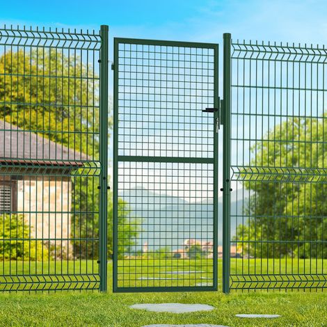 Puerta de jardín de acero de 105 x 175 cm con cerradura y asa verde (1/5)