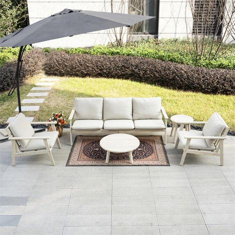 Abrihome Solid Acacia Wood Outdoor Sofa Set – Flat Pack, Antibacterial & Pest Repellent – 3-Seater