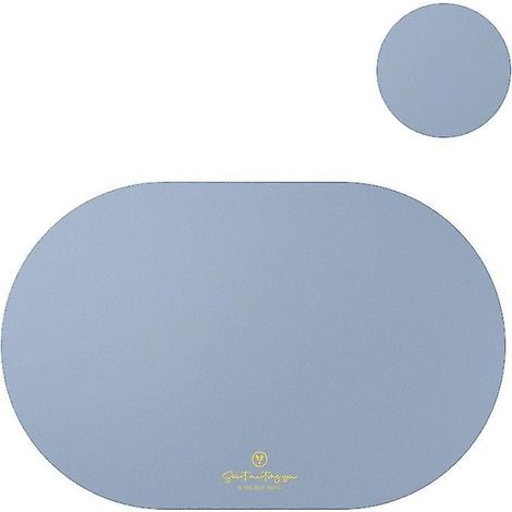 Dessous de plat en similicuir, set de table isolant thermique, lot de 4 sets de table ovales, sous-verres, décoration de table - bleu clair (1/5)