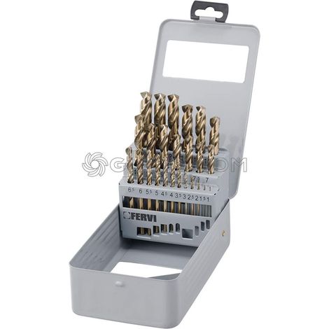JUEGO DE BROCAS MANGO CILINDRICO AUTOCENTRANTES COBALTO HSS 1 - 13 MM FERVI P069 (1/2)