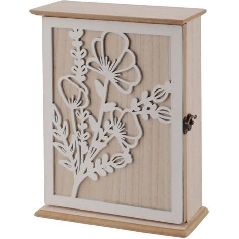 QORVA-Boîte à clés Murale en Bois Armoire a Clef Murale avec 6 Crochets Boîte à Clés en Bois pour Les entrées, Les Chambres et Les couloirs - 26  20  6cm