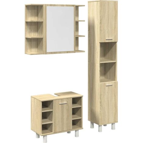 Maison Exclusive - 3-tlg. Badmöbel-Set Sonoma-Eiche Holzwerkstoff