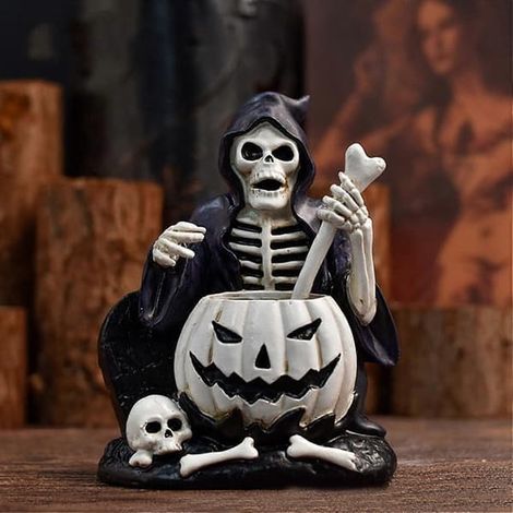 Statue de squelette décorative pour salon, ornement de crâne vintage pour Halloween, figurine de squelette gothique pour accessoires et décorations effrayantes pour Halloween (1/5)
