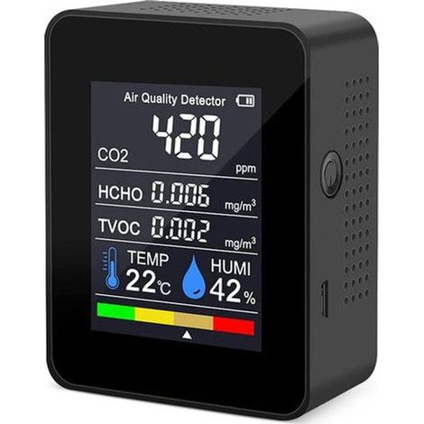 Moniteur portable de qualité de l'air CO2 thermomètre numérique testeur d'humidité moniteur CO2 TVOC formaldéhyde HCHO (1-noir) (1/5)