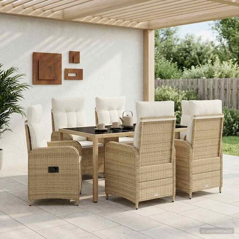 vidaXL Outdoortisch-Set 7 pcs Beige und Cremeweiß 150 x 90 x 75 cm (1/5)