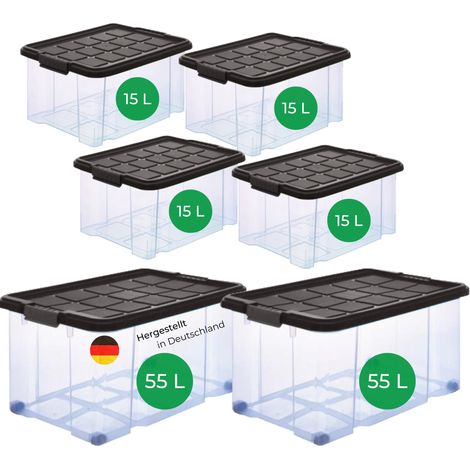 Novatool Aufbewahrungsbox Aufbewahrungsbox mit Deckel 2x55 L + 4x 15L (1/5)