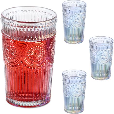 Relaxdays – Lot de 4 verres à eau vintage 360 ml – Verre non teinté – Compatible lave-vaisselle – Dimensions H12,5 x D8 cm