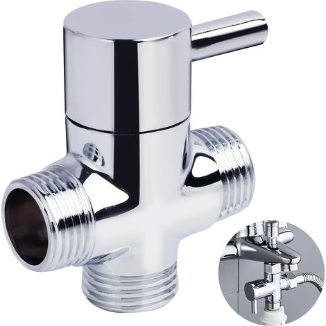 Vanne de Dérivation Commutateur, Vanne de Dérivation de Douche en Laiton Chromé, Adaptateur en T à 3 Voies, Inverseur de Bras de Douche avec Entrée Mâle G1/2 et Double Sortie G1/2 ﻿