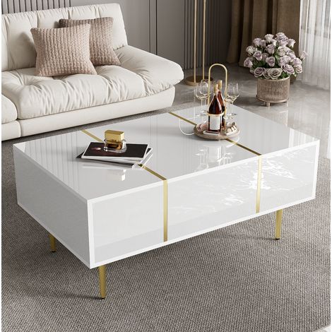 Mesa salón blanco brillo con dos cajones moderna OKMYHOME (1/5)