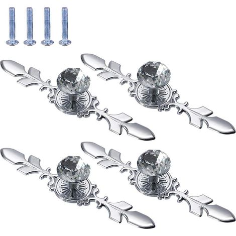 Bouton De Tiroir - Cristal - Diamant - Pour Armoire Tiroir Porte - 4 Pièces