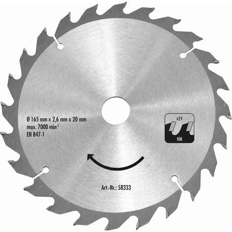 HM-Sägeblatt HM 165x20x24Z für Einhell Akku Tauchsäge TP-CS 18/190 Li BL