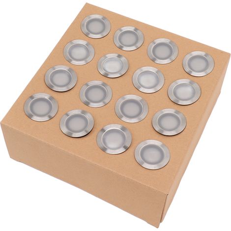 Lot de 16 lampes LED encastrées au sol, en acier inoxydable, étanches IP67, pour terrasse, jardin, cour ou escalier (90-265 V, prise européenne). (1/5)