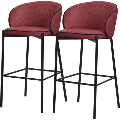 ML-Design Set di 2 Sgabelli da Bar Rosso con Rivestimento in Tessuto, Altezza 76 cm, Struttura in Metallo, con Schienale Arrotondato e Poggiapiedi, Sedia Alta Imbottita da Cucina, Sgabello da Isola (1/5)