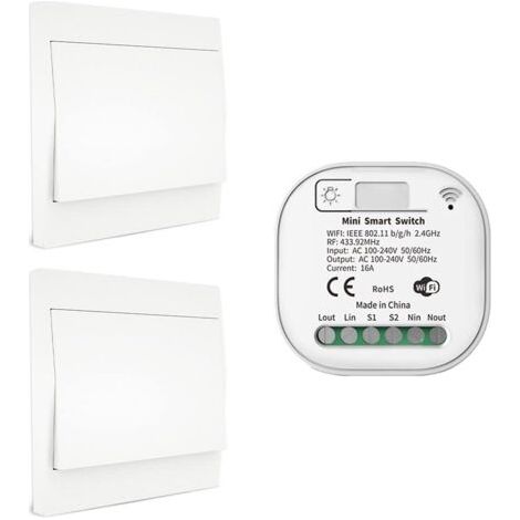 RF433 et WiFi Télécommande sans Fil Interrupteur d'éclairage, Pas de Batterie & câblage & hub requis, Compatible avec Alexa Google Home Tuya Smart Life APP, 2 Commutateur 1 récepteur Kit (1/5)