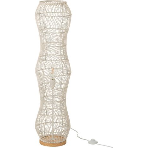 Lampadaire rotin blanc forme torsadée élégance métal - Blanc naturel et bois clair (1/3)