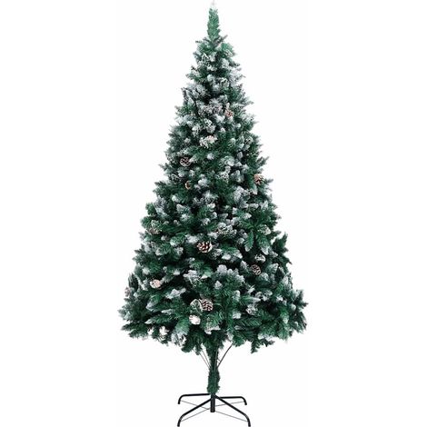 Sapin de Noël Artificiel Enneigé avec Pommes de Pin et Pied en Métal Vert et Blanc 240 cm - PANGIVO (1/5)