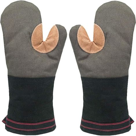 Gants de Cuisson Four Épais Bras Long pour Les Grandes Mains, Cuir et Coton Gant Four Lavable Oven Gloves Mitts pour Cuisine Cuisson (Gris) (1/5)