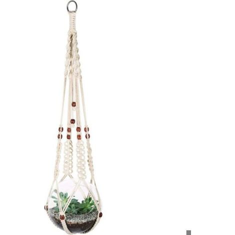 Suspension plante macramé coton - 1x, 89 cm - Pot suspendu décoratif - 4 jambes stabilité - Pour intérieur extérieur - Lumiryn (1/5)