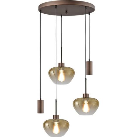 Suspension 5 lumières Genua marron avec 2x verre doré Ø 24cm et 2x pendentif - 2972-15-15-50-5MC224 (1/3)