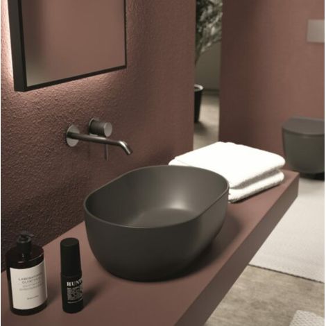 UNICA 45x31 Mauve mat. sans bonde. siphon noir mat