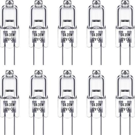 10 Ampoule G4, Halogène 35W 12V, Dimmable, Blanc Chaud 2800K, Angle 360°, Pour Salon (1/5)