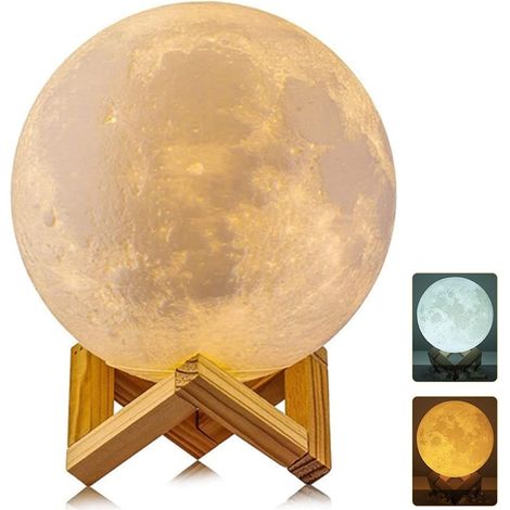 Lampe lune imprimée 3D, 15 cm, veilleuse LED à intensité variable avec 2 couleurs, télécommande et contrôle tactile, lampe d'ambiance pour chambre à coucher, chambre d'enfant, café, bar, salle à (1/5)