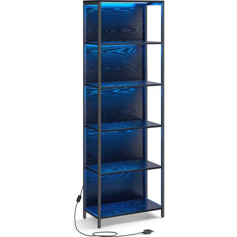 Vasagle – Bibliothèque LED 6 niveaux – Étagère réglable avec lumière – Acier noir boisé – Dimensions 30,3 x 60 x 178,6 cm – Capacité 231 kg